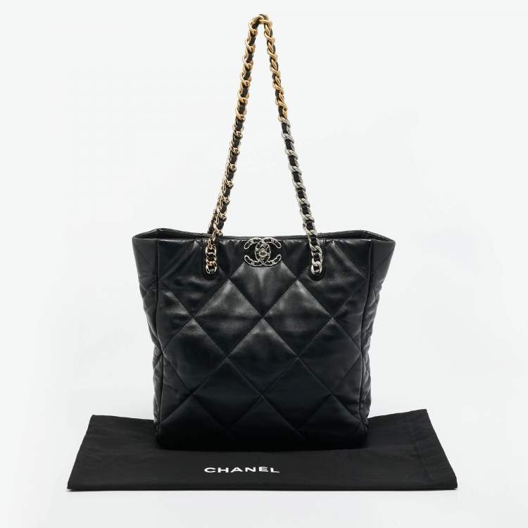 Pre Owned Chanel Vertical 19 Black Quilted Leather Shopping Bag