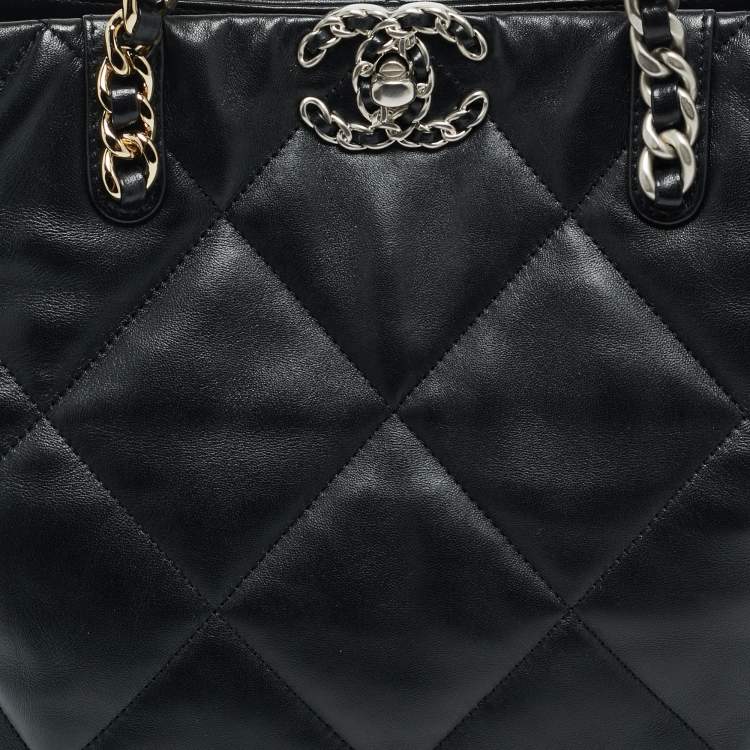Pre Owned Chanel Vertical 19 Black Quilted Leather Shopping Bag