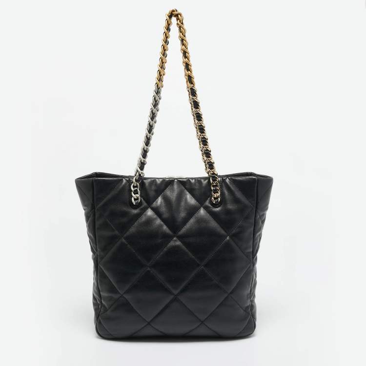 Pre Owned Chanel Vertical 19 Black Quilted Leather Shopping Bag