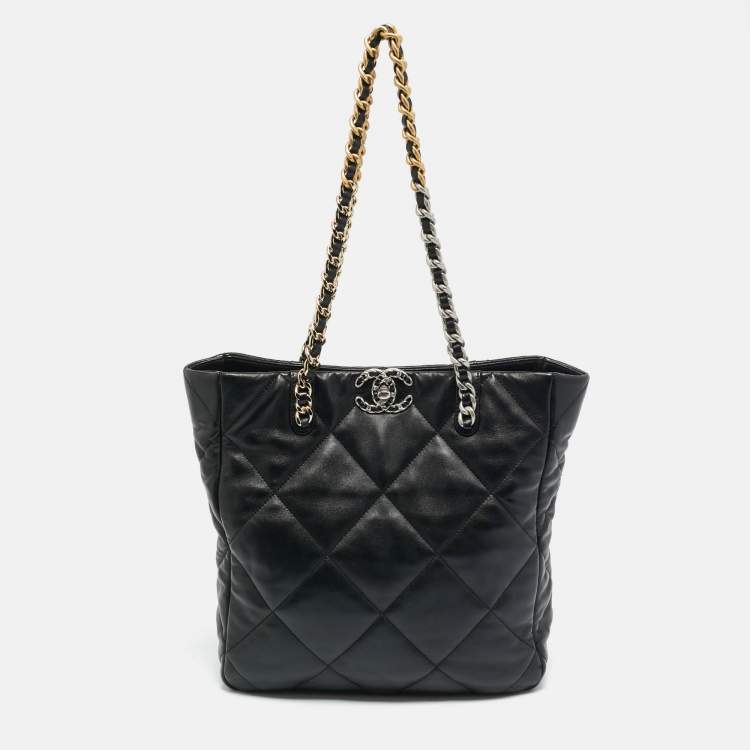Pre Owned Chanel Vertical 19 Black Quilted Leather Shopping Bag