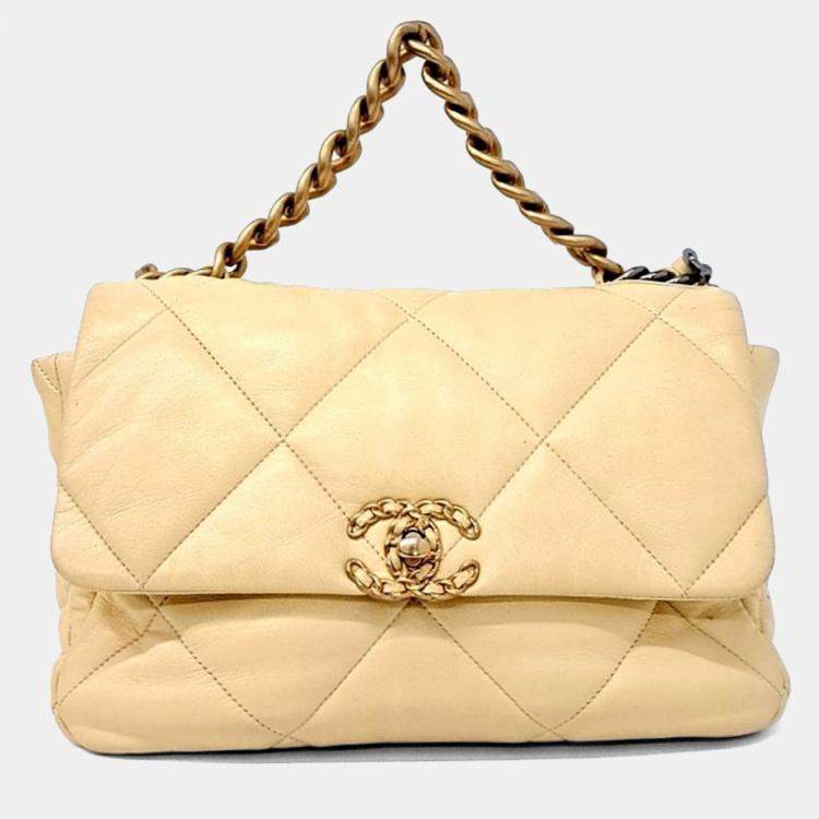 Pre Owned Chanel Yellow Leather 19 Flap Bag Large