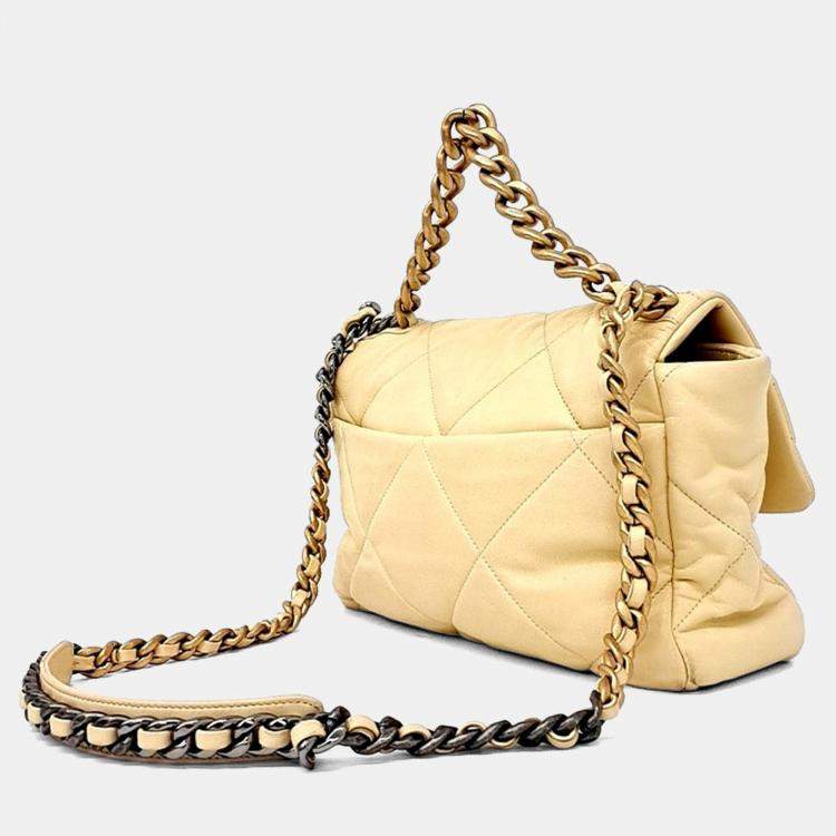 Pre Owned Chanel Yellow Leather 19 Flap Bag Large