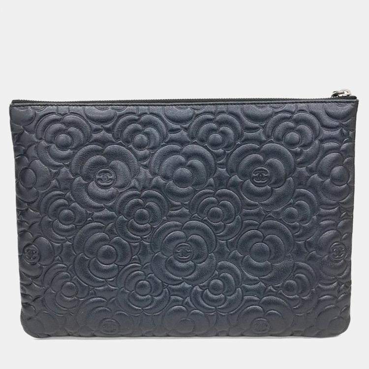Pre Owned Chanel Blue Leather Camellia Clutch