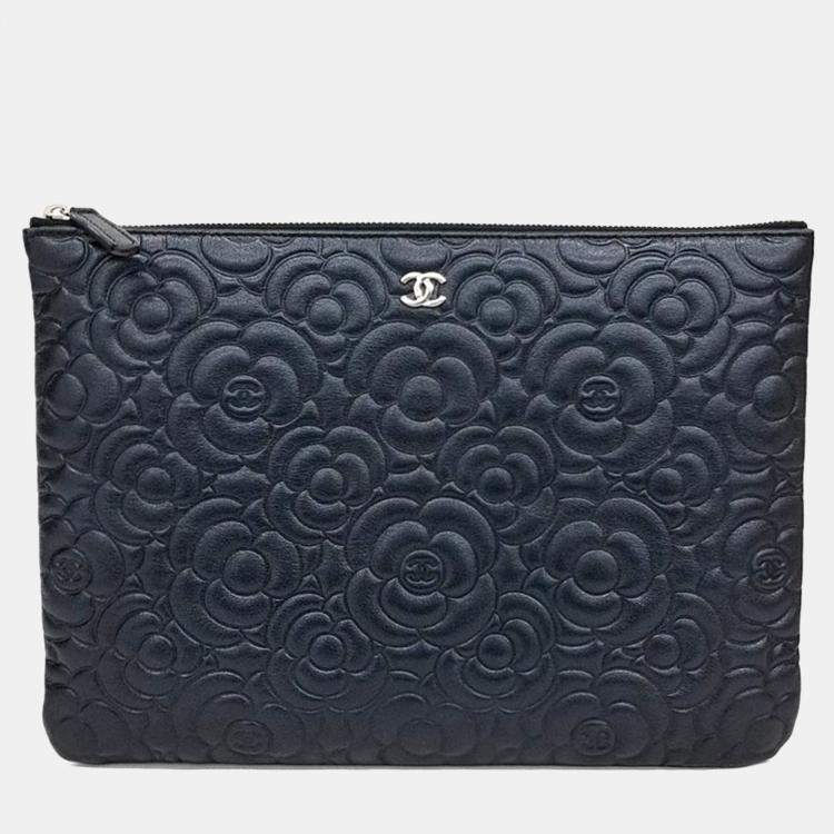 Pre Owned Chanel Blue Leather Camellia Clutch