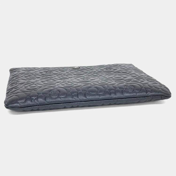 Pre Owned Chanel Blue Leather Camellia Clutch