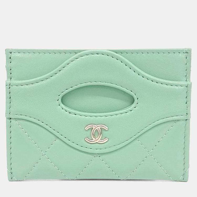 Pre Owned Chanel Green Leather card wallet