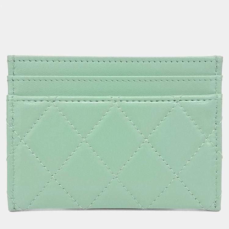 Pre Owned Chanel Green Leather card wallet