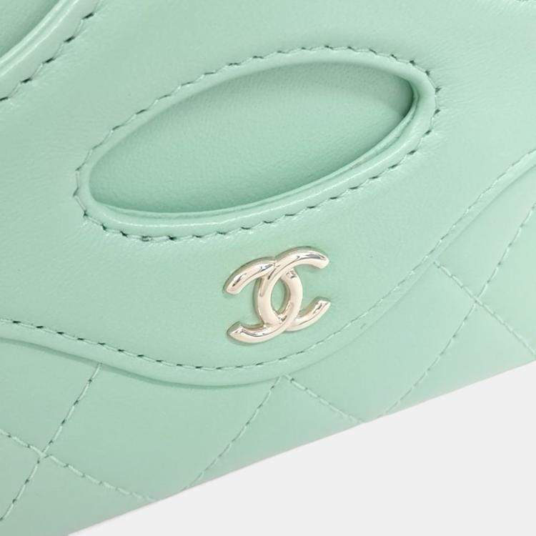 Pre Owned Chanel Green Leather card wallet