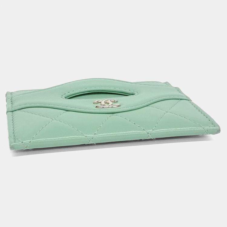 Pre Owned Chanel Green Leather card wallet