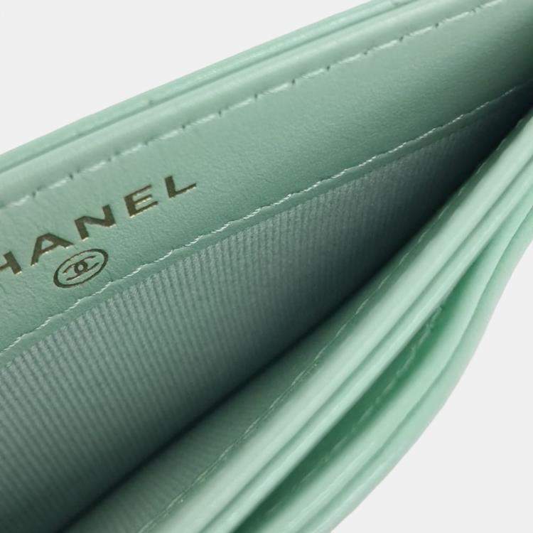 Pre Owned Chanel Green Leather card wallet