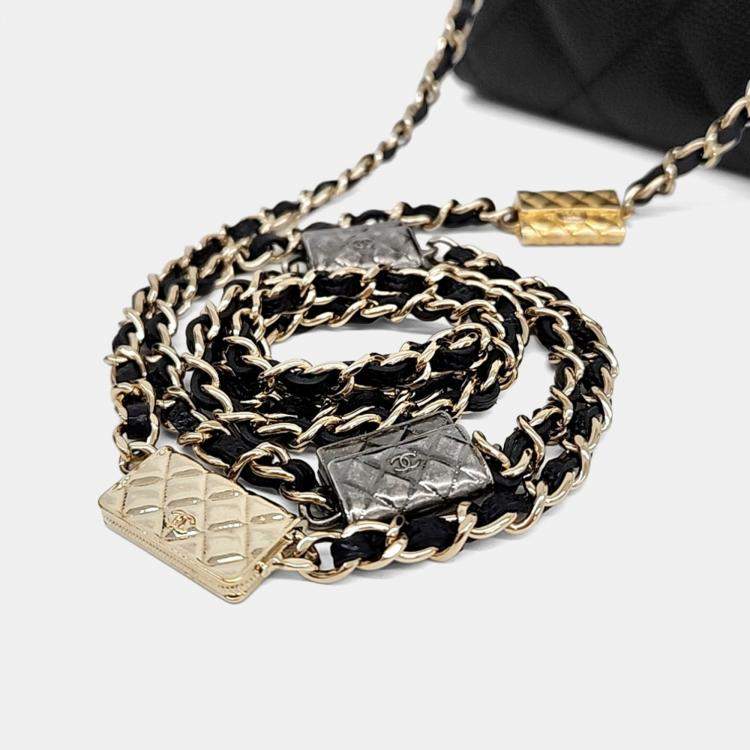 Pre Owned Chanel Black Caviar Leather Caviar Chain Card Holder