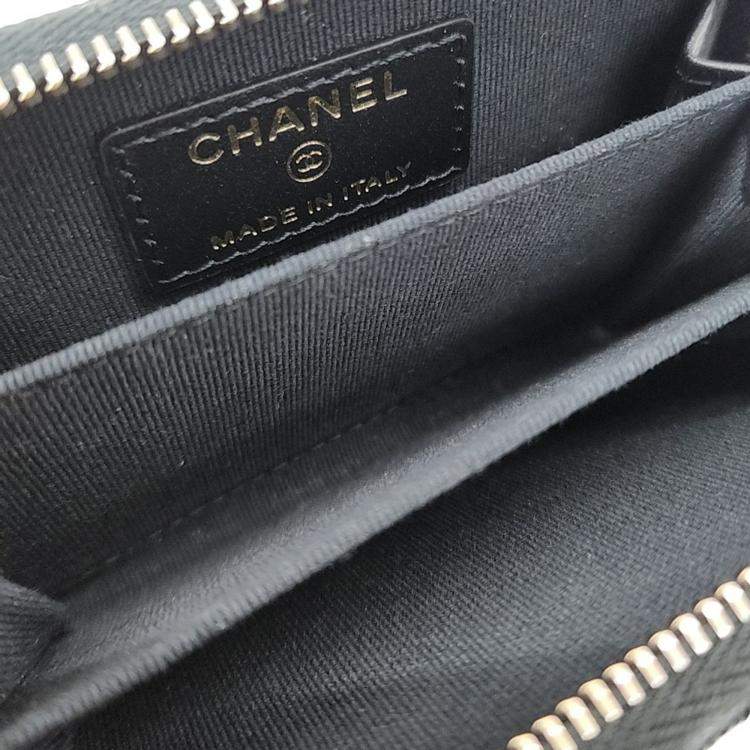 Pre Owned Chanel Black Caviar Leather Caviar Chain Card Holder