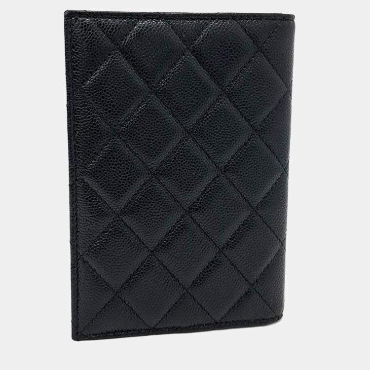 Pre Owned Chanel Black Caviar Passport Wallet