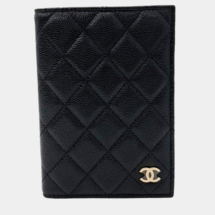 Pre Owned Chanel Black Caviar Passport Wallet
