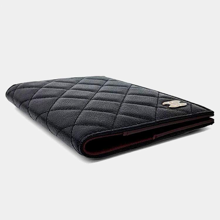 Pre Owned Chanel Black Caviar Passport Wallet