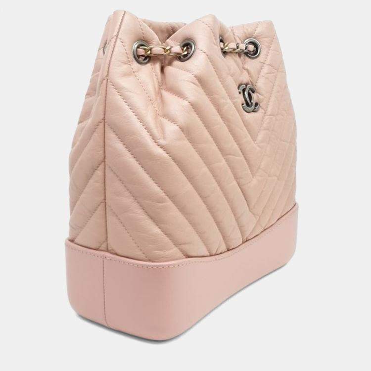 Pre Owned Chanel Pink Leather Gabrielle Chevron Backpack