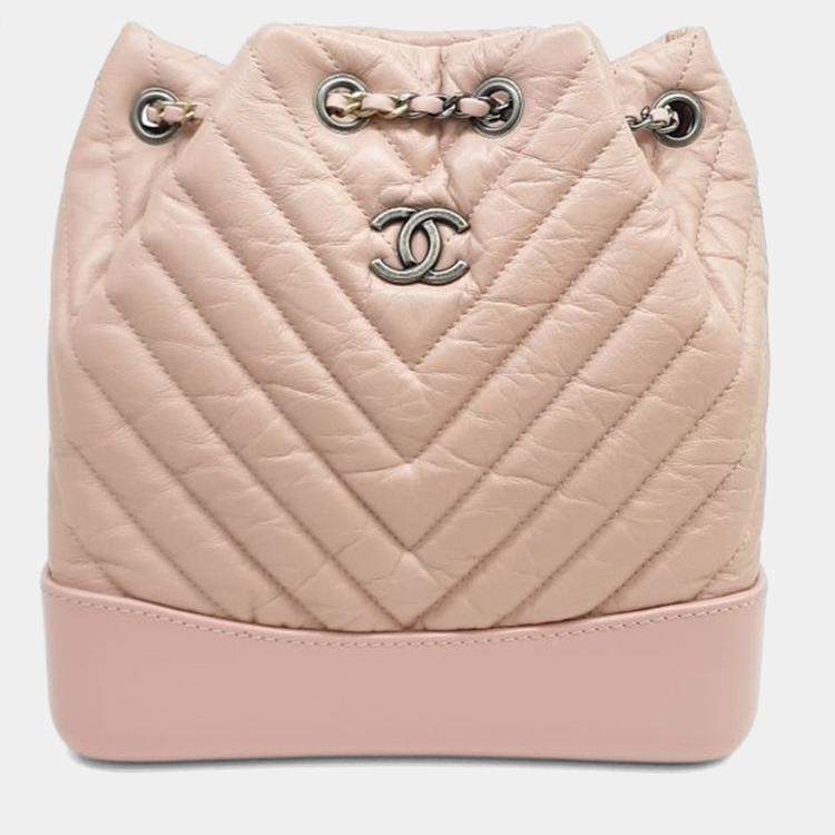 Pre Owned Chanel Pink Leather Gabrielle Chevron Backpack