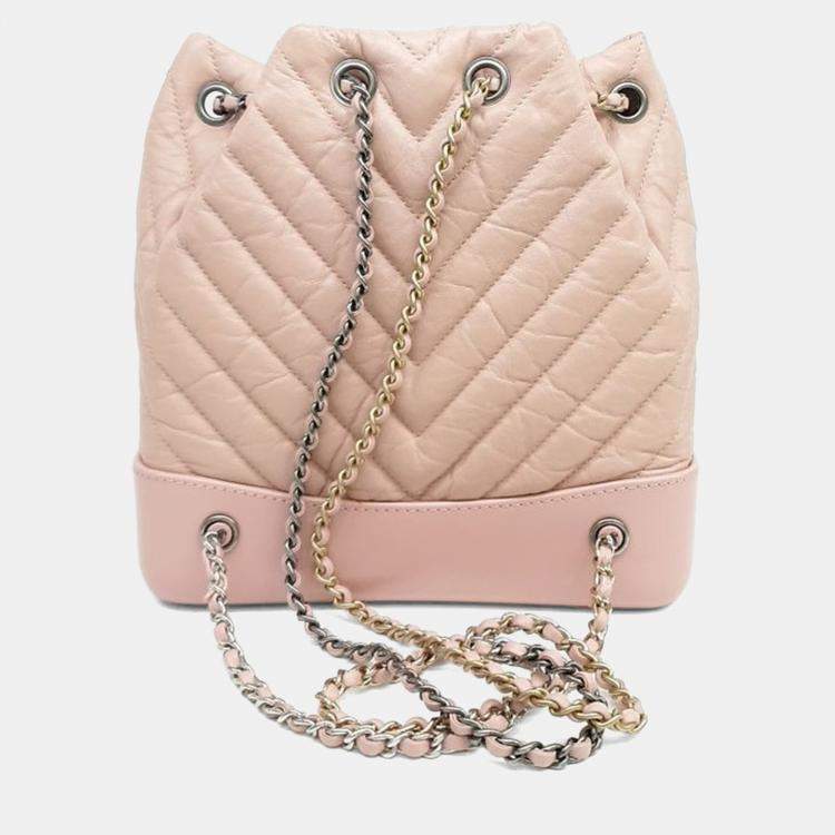 Pre Owned Chanel Pink Leather Gabrielle Chevron Backpack