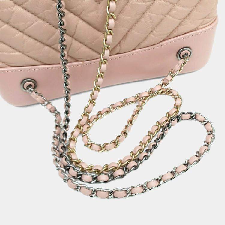 Pre Owned Chanel Pink Leather Gabrielle Chevron Backpack