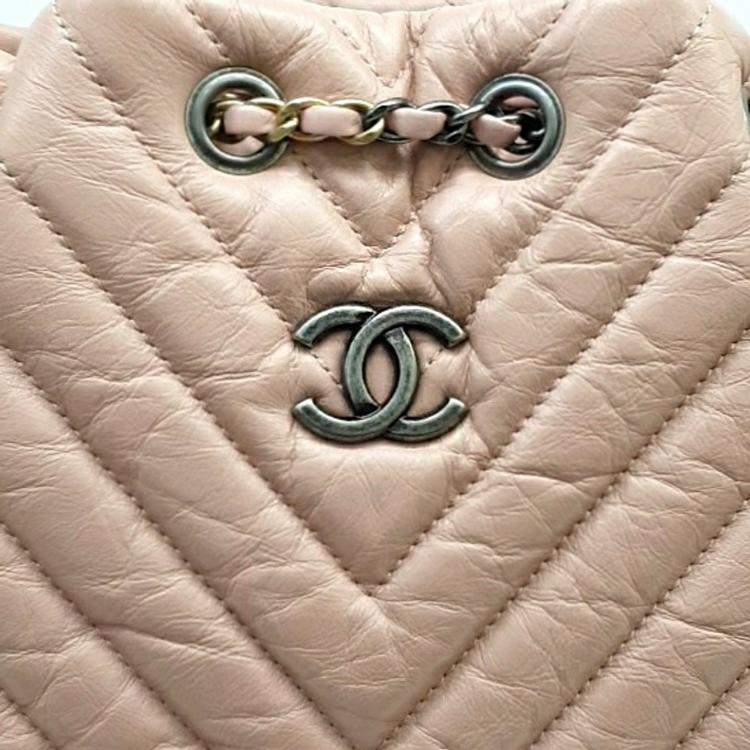 Pre Owned Chanel Pink Leather Gabrielle Chevron Backpack