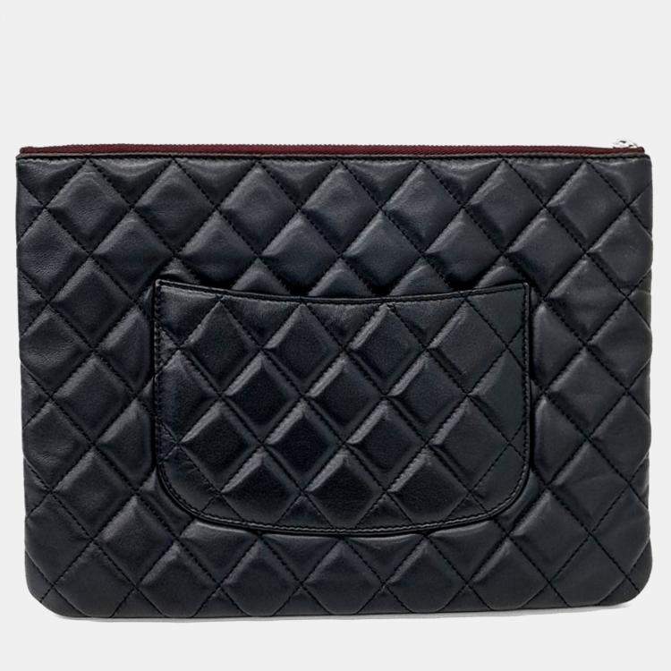 Pre Owned Chanel Black Leather Lambskin Clutch New Medium