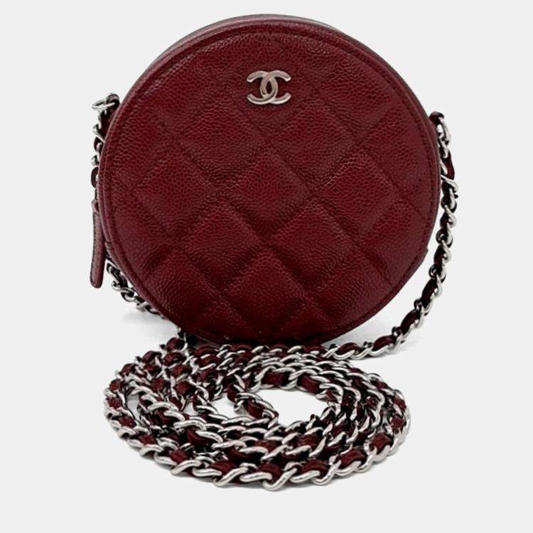 Pre Owned Chanel Red Leather Round Crossbody Bag