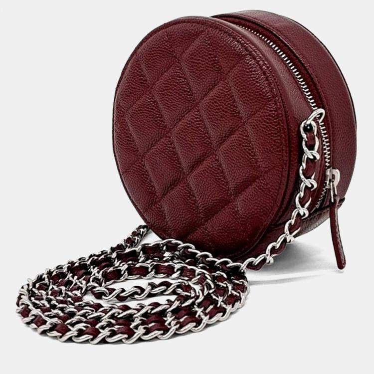 Pre Owned Chanel Red Leather Round Crossbody Bag