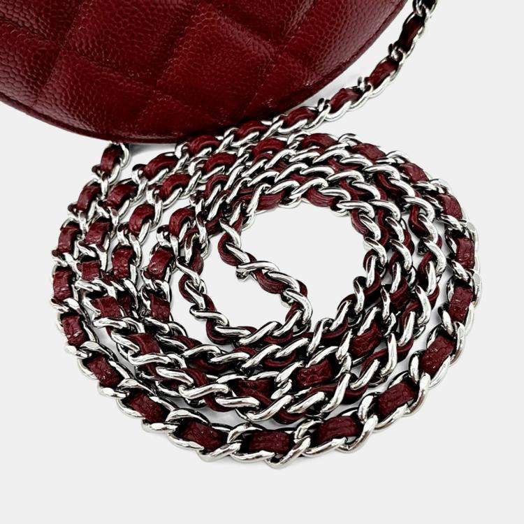 Pre Owned Chanel Red Leather Round Crossbody Bag