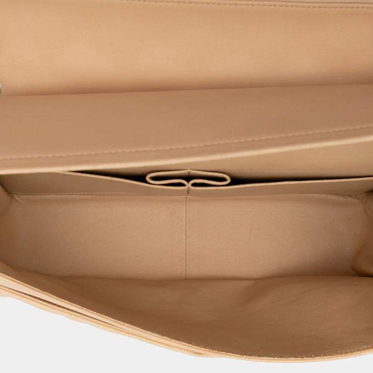 Pre Owned Chanel Beige Jumbo Classic Lambskin Double Flap