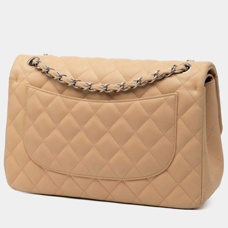 Pre Owned Chanel Beige Jumbo Classic Lambskin Double Flap