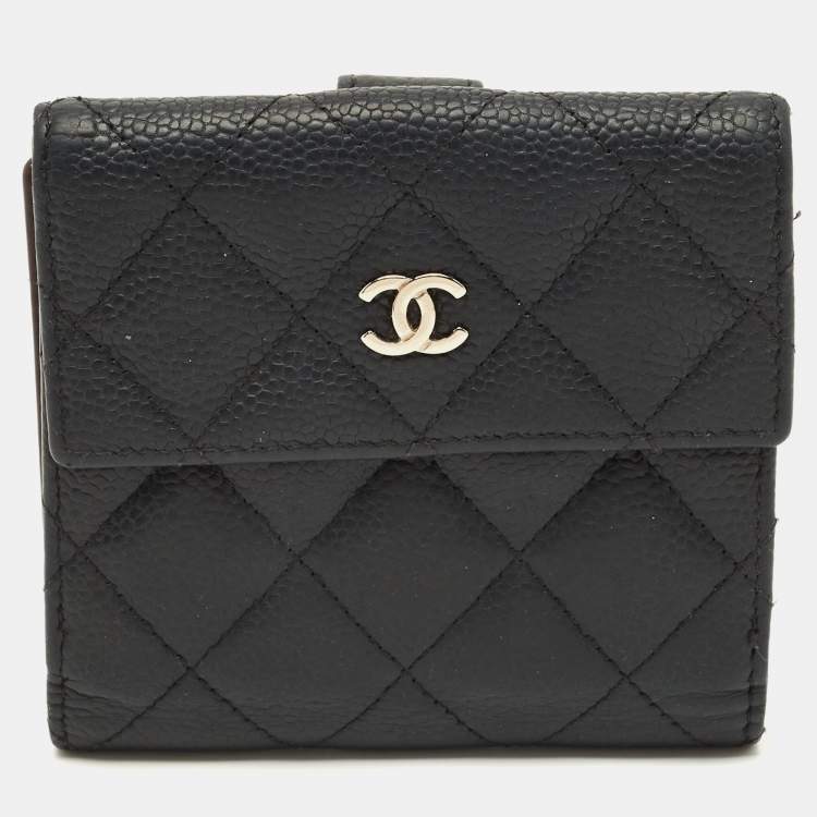 Pre Owned Chanel CC Black Quilted Caviar Leather French Wallet