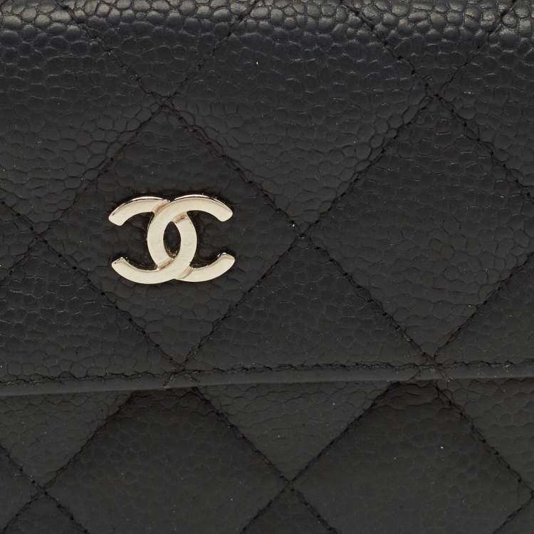 Pre Owned Chanel CC Black Quilted Caviar Leather French Wallet