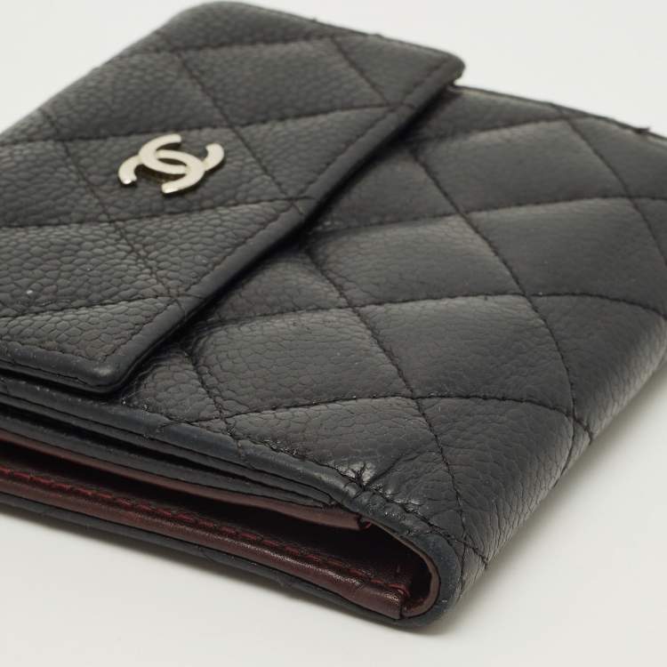 Pre Owned Chanel CC Black Quilted Caviar Leather French Wallet