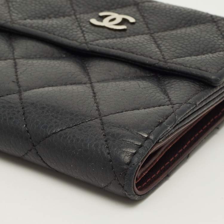 Pre Owned Chanel CC Black Quilted Caviar Leather French Wallet
