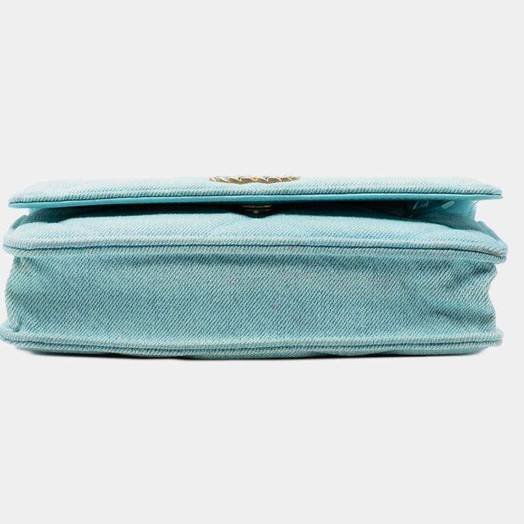 Pre Owned Chanel Blue Denim 19 Flap Wallet On Chain