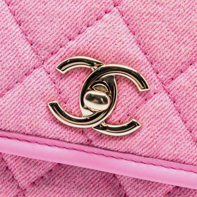 Pre Owned Chanel Pink Small CC Quilted Denim Messenger Flap
