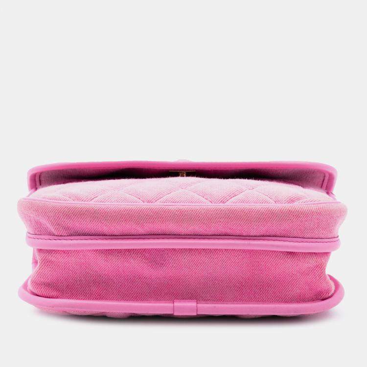 Pre Owned Chanel Pink Small CC Quilted Denim Messenger Flap