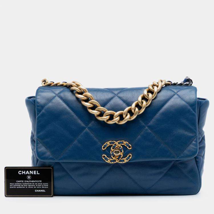 Pre Owned Chanel Blue Large Lambskin 19 Flap