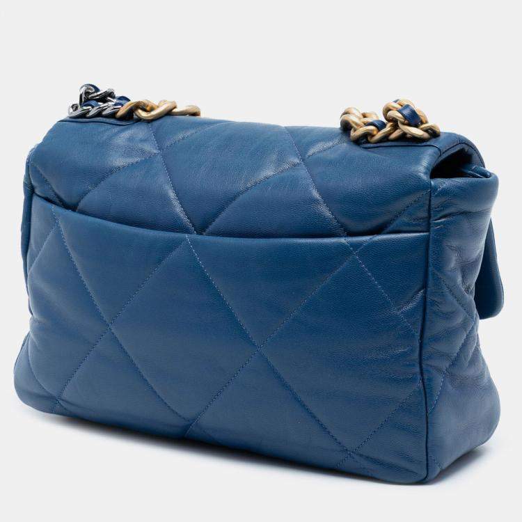 Pre Owned Chanel Blue Large Lambskin 19 Flap