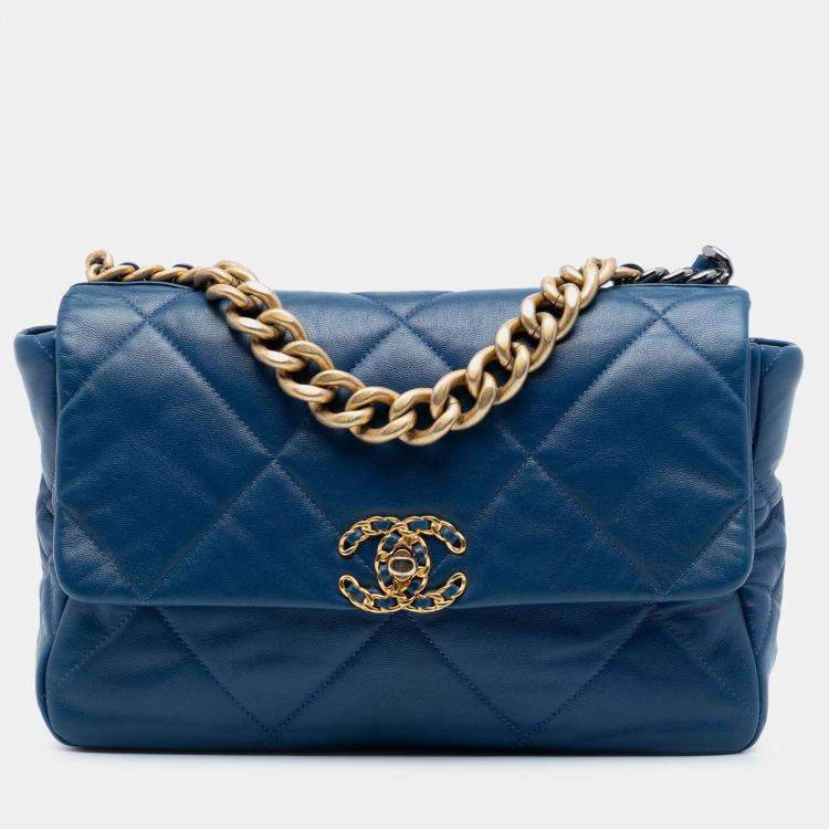 Pre Owned Chanel Blue Large Lambskin 19 Flap