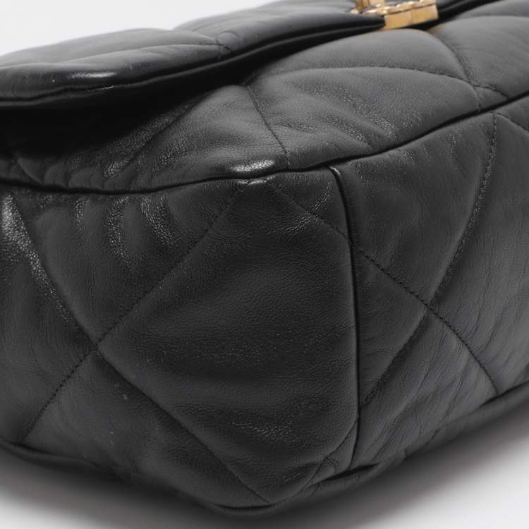 Pre Owned Chanel 19 Maxi Black Quilted Leather Flap Bag