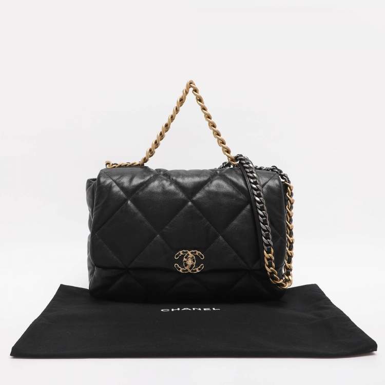 Pre Owned Chanel 19 Maxi Black Quilted Leather Flap Bag