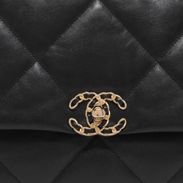 Pre Owned Chanel 19 Maxi Black Quilted Leather Flap Bag