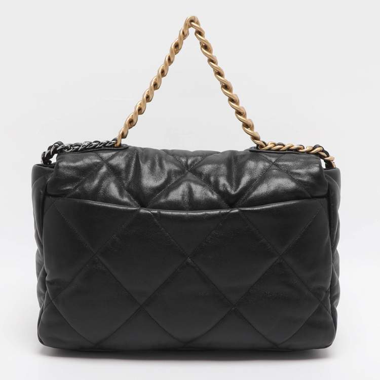 Pre Owned Chanel 19 Maxi Black Quilted Leather Flap Bag
