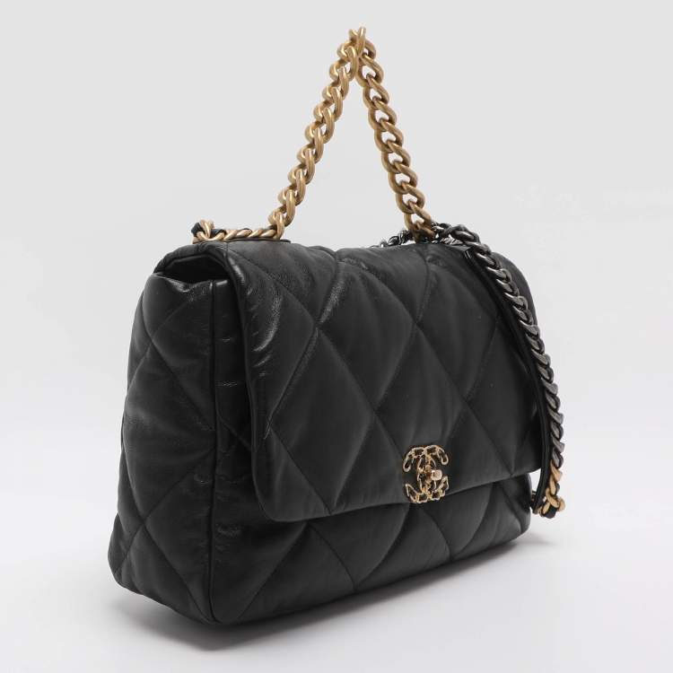 Pre Owned Chanel 19 Maxi Black Quilted Leather Flap Bag