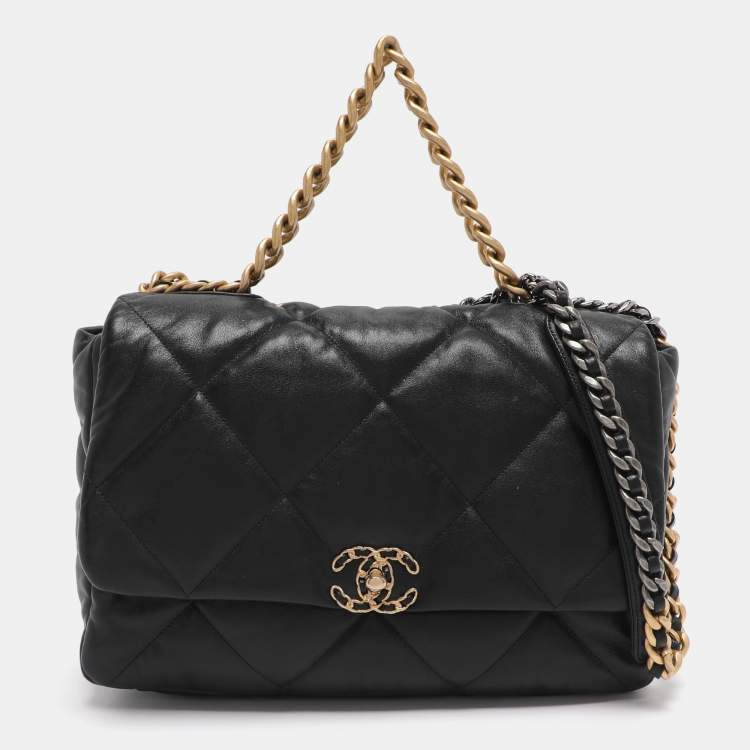 Pre Owned Chanel 19 Maxi Black Quilted Leather Flap Bag