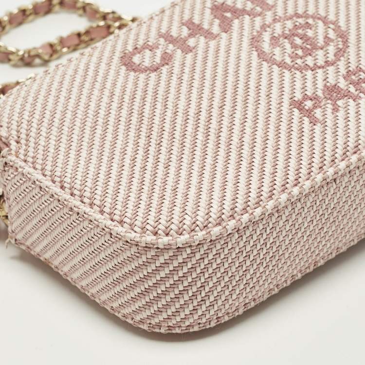 Pre Owned Chanel Deauville Double Zip Pink Fabric Chain Clutch 