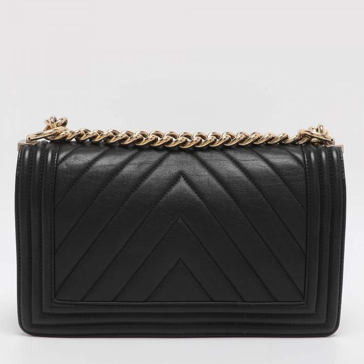 Pre Owned Chanel Boy Medium Black Quilted Leather Flap bag