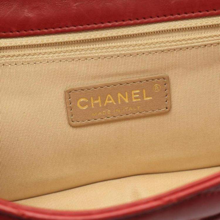 Pre Owned Chanel Gabrielle Red Chevron Quilted Leather Flap Bag