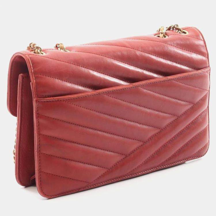 Pre Owned Chanel Gabrielle Red Chevron Quilted Leather Flap Bag
